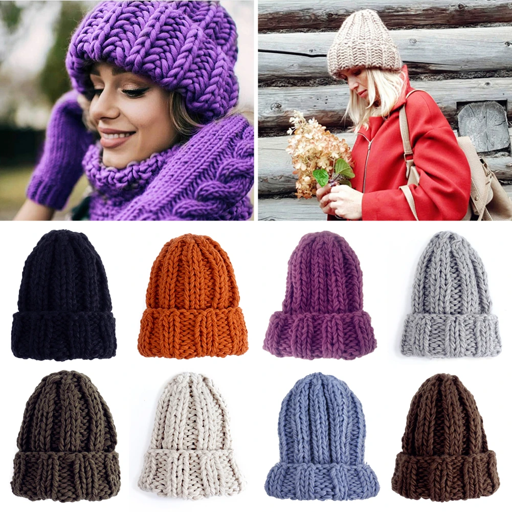 Женские зимние вязаные шапочки шапка толстая мягкая теплая бини грубой большой
