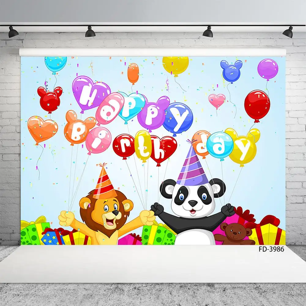 

Lion Panda Animals Happy Birthday Party Banner Photography Background Decor Baby Shower Child Photo Booth Studio Props Backdrops