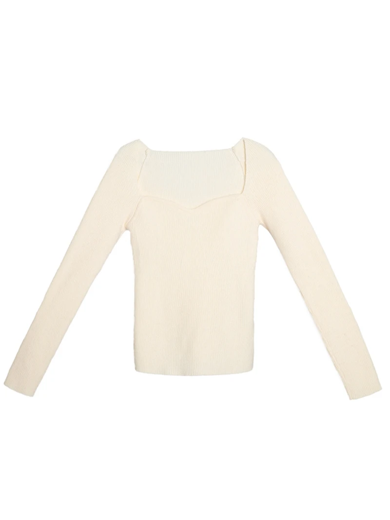 

Jiuwu French retro 2020 women's autumn new shoulder wrapped square collar knitted mini shirt apricot slim long sleeve jacket