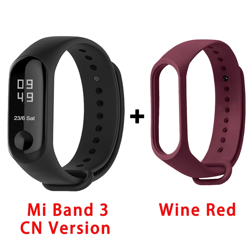 CN wine red strap Xiaomi mi-браслет 3, умный Браслет mi Band 3, спортивный фитнес-трекер, 0,78 дюйма, OLED сенсорный экран, mi 3 - Цвет: CN wine red strap