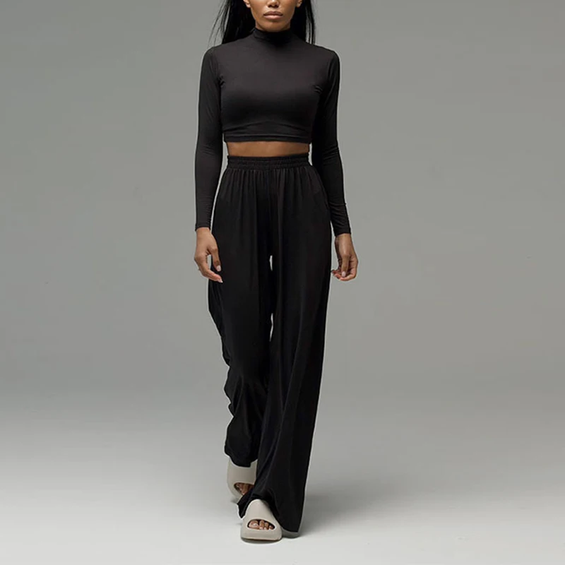 Костюм женский облегающий из двух предметов Топ с длинным рукавом и широкие