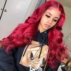 Парики из человеческих волос бордового, красного цвета, T часть, HD, прозрачный парик на сетке, волнистые волосы с эффектом омбре красного цвета, парики из человеческих волос для черных женщин, Remy ISHE