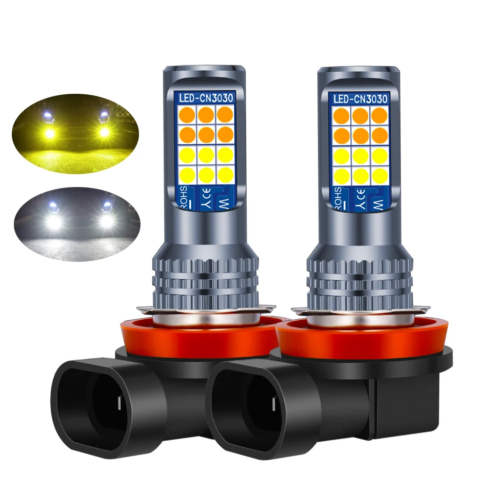 

2Pcs Dual Colors H11 H8 9006 HB4 881 H27 High Quality 3030 LED Auto Fog Lamp Car Anti Fog Light Bulb Foglamps Yellow White
