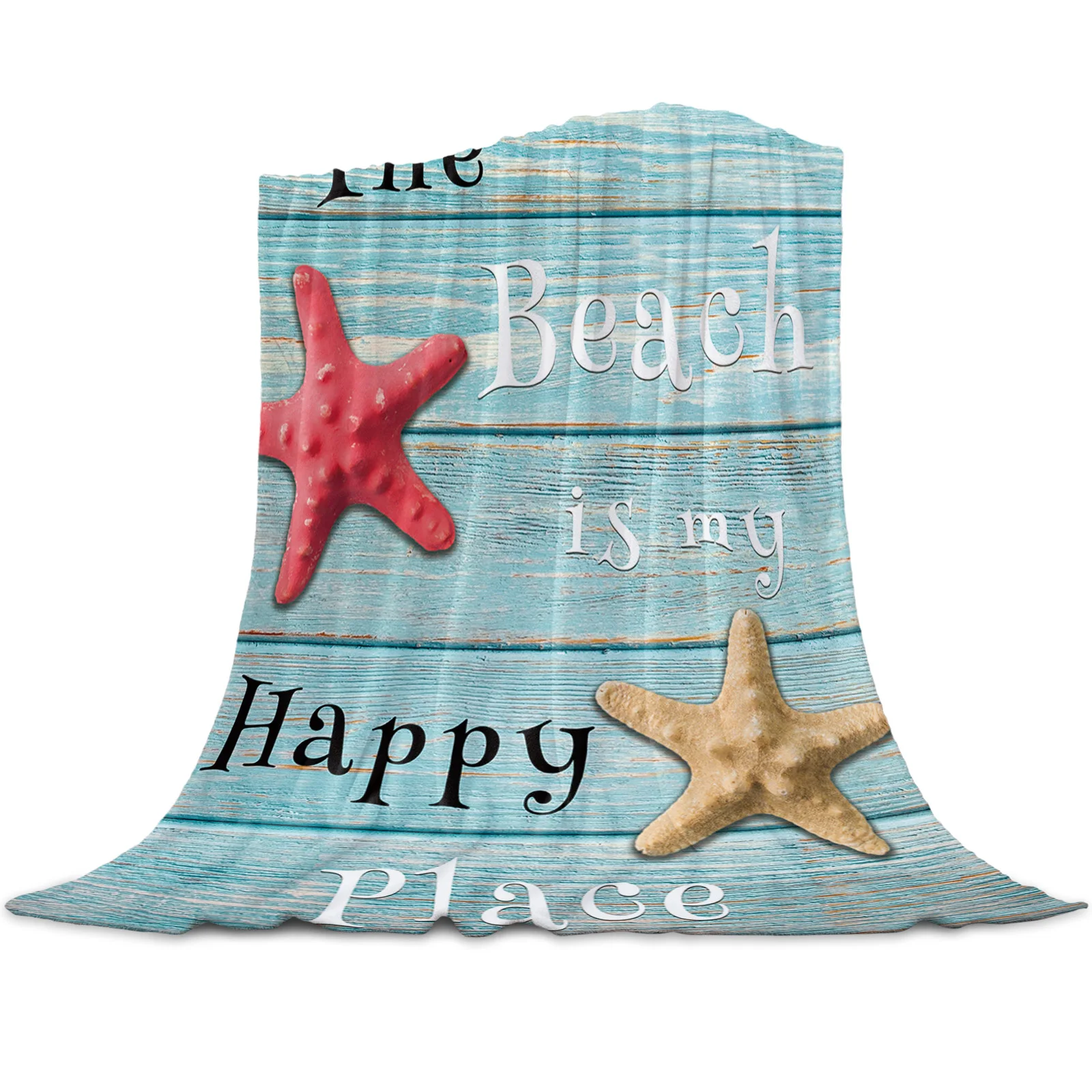 

Wood Grain Beach Text Starfish Blankets for Beds Home Bedspread Travel Flannel Blanket Throw Blanket for Sofa