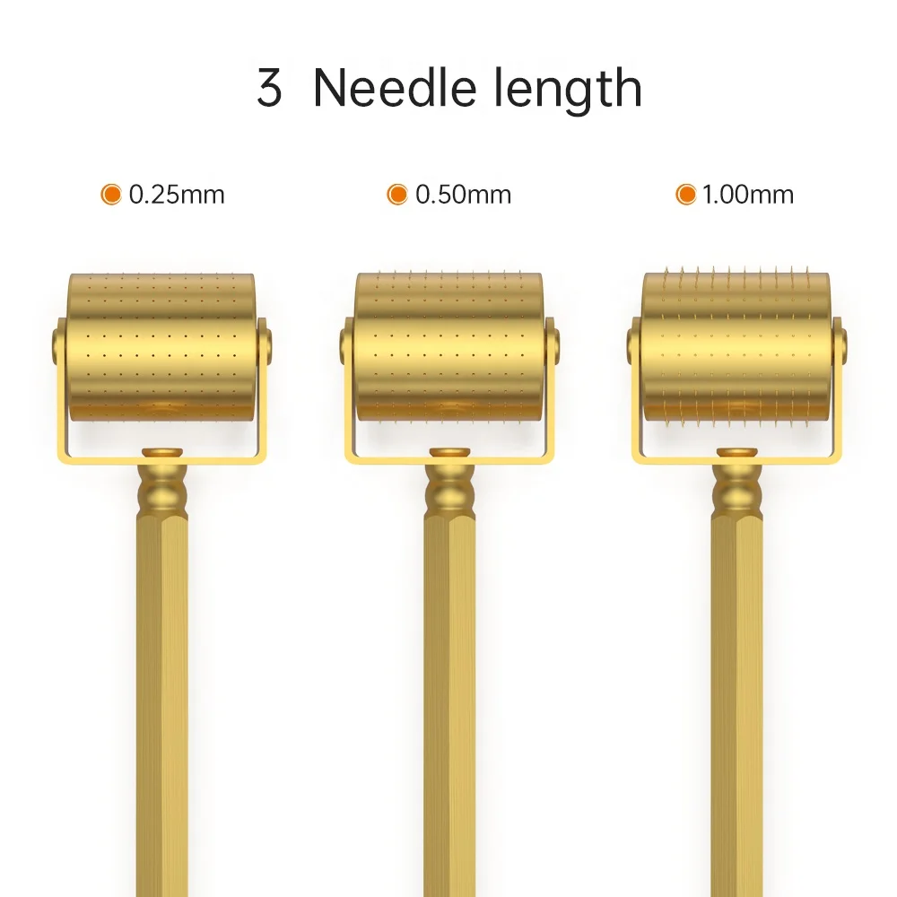 

Deluxe new design golden derma roller 250 fine titanium gold micro needles dermaroller for beard growth and face care