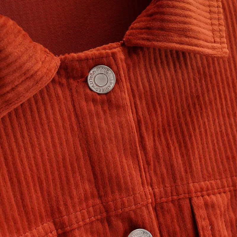 

Fall New Style Lapel Single-breasted Corduroy Casual Woman's Jacket Harajuku Simple Tooling Style Long Sleeve Chic Female Coat