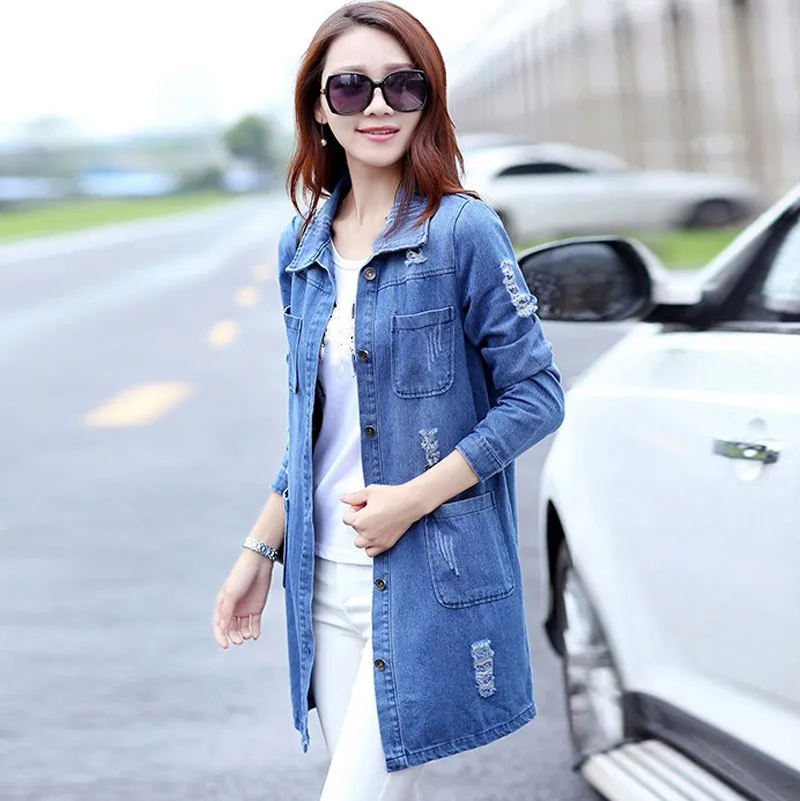 2019 женская зимняя длинная джинсовая куртка размера плюс 5Xl винтажная Осенняя