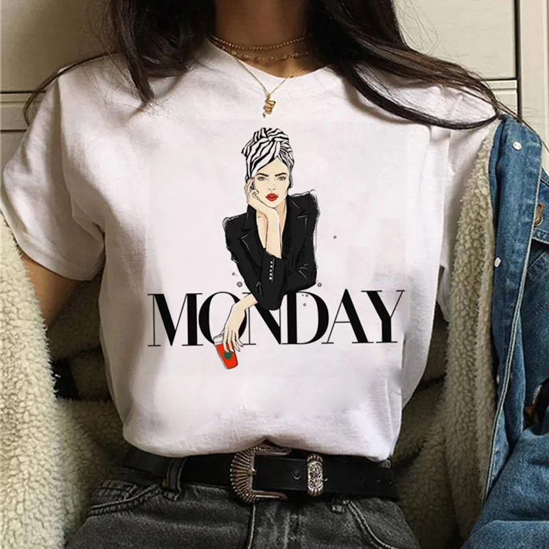 

2021 New Women T Shirt Vogue T Shirt Monday Friday Print Tee Tops Vintage Coffee T-Shirt Female Fashion T Shirt Harajuku Tops