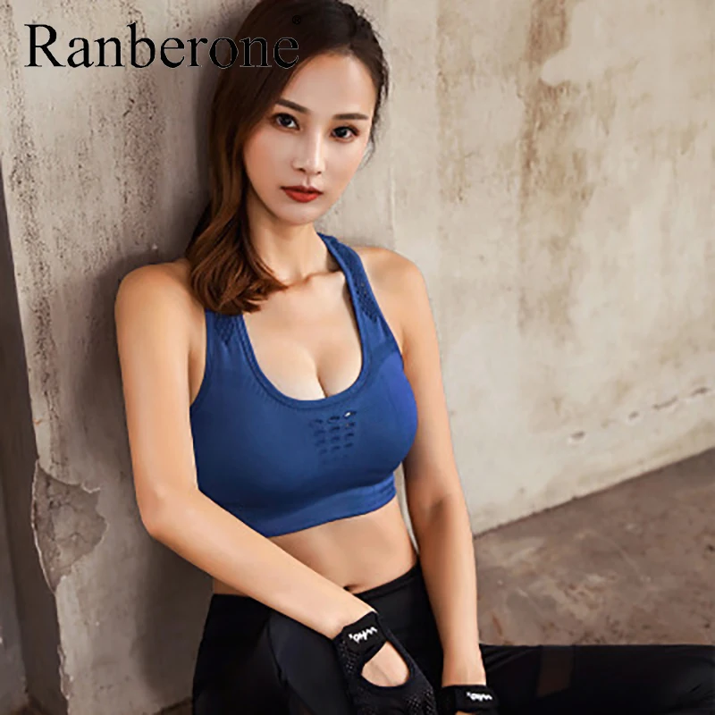 Ranberone Yoga Bra Women Female Tops Push Up Solid Color Dry Quick Running Fitness Gym Bras Fitness Sports Wear For Women Gym