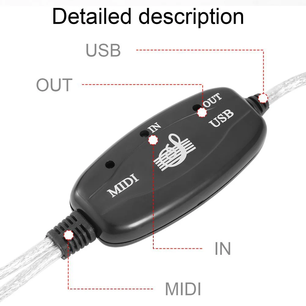 MIDI to USB Interface Cable Adapter for Keyboard Electronic Drum PC Music Cord FH99 |