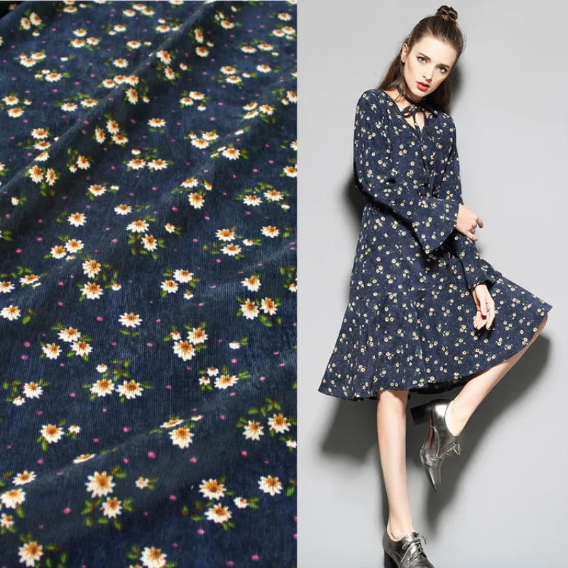 Половина метра Свежий маленький цветочный принт хлопок Вельветовая ткань для