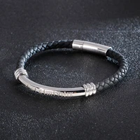 haoyi multicolor roman numeral bracelet fashion leather woven stainless steel punk men jewelry