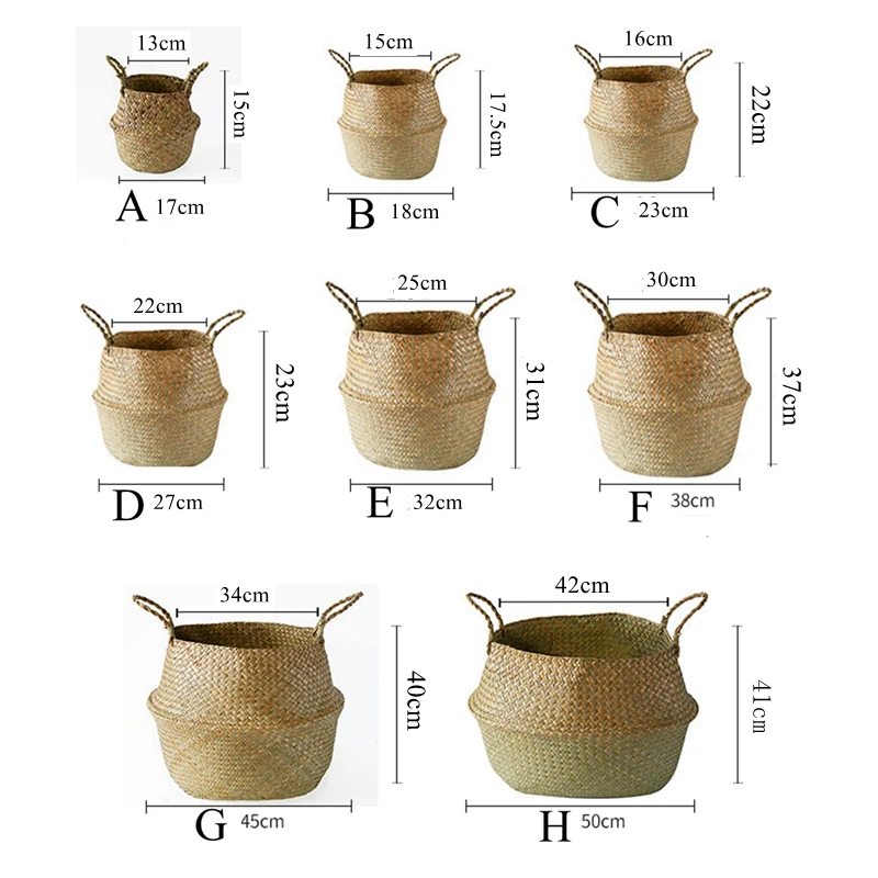 

Seagrass Wicker Woven Storage Basket Planting Flower Pot Folding Organizer Laundry Basket Home Garden Belly Mimbre Basket