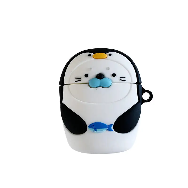 A Для Apple AirPods Kawaii Penguin чехол 3D милый мультфильм уплотнение рыба беспроводные наушники крышка оболочка для Airpods 2 Earpods аксессуары - Цвет: A