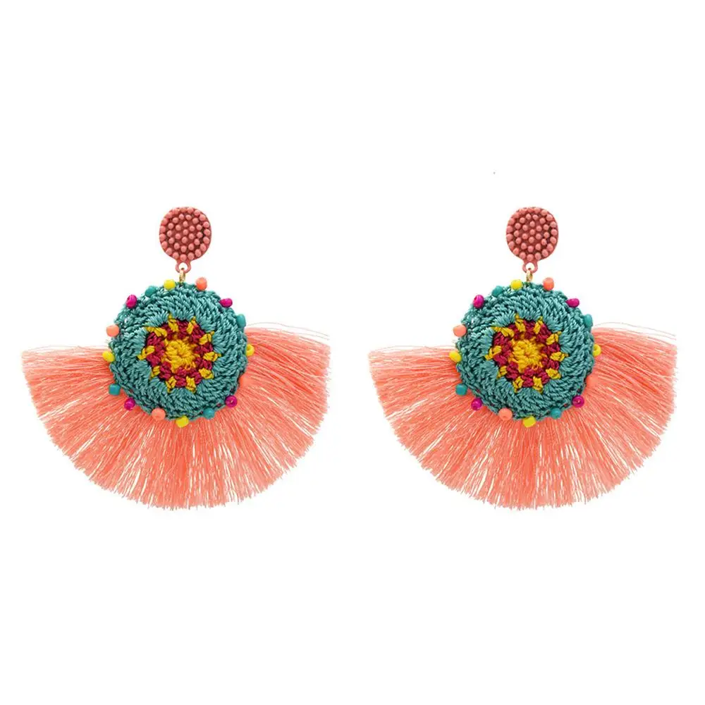 

Zouchunfu Oorbellen Fashion Bohemian Big Fringe Handmade Drop Earrings Fan Shape Cotton Fringe Stud Earrings Women Jewelry Gift