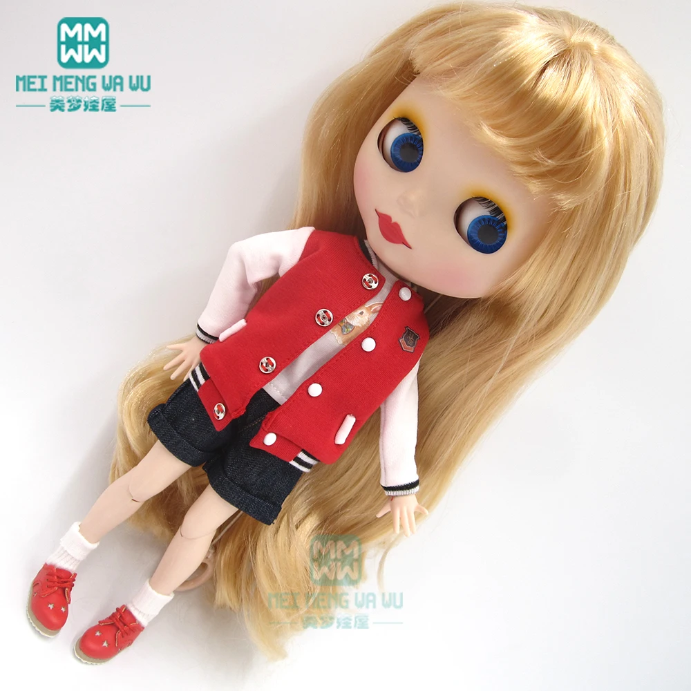 Одежда для куклы Blyth красная бейсбольная форма шорты кожаная обувь