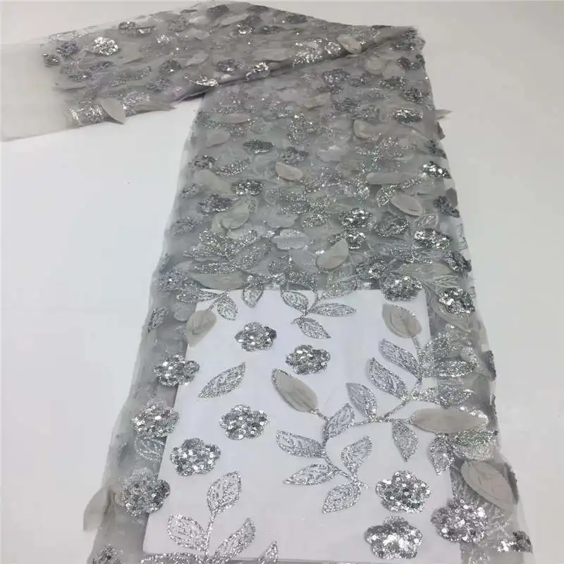 French Lace Fabric 2021 High Quality African Lace Fabric Heavy Sequins Nigerian Mesh Lace Fabrics For Wedding Sewing juan63B-2