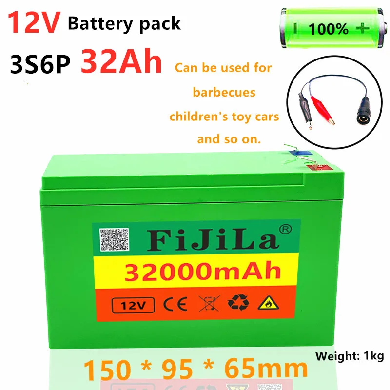

12V 32Ah 18650 lithium battery pack 3S6P built-in high current 20A BMS for sprayers, children's electric vehicle batterie+12.6V