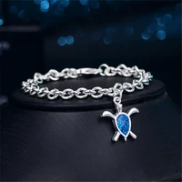 new silver bracelet simple fashion imitation opal smart turtle pendant female hand jewelry chain