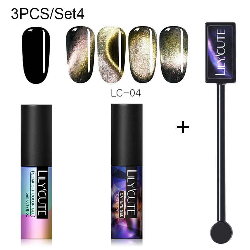 3 PCS 10 LILYCUTE, 5 мл, 9D, Auroras, магнитный гель кошачий глаз, набор, долговечный Блестящий лазер для ногтей, художественный Гель-лак для ногтей, впитывающий УФ-Гель-лак - Цвет: 3 PCS 10