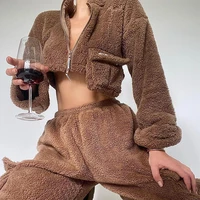 cute kawaii set women brown long sleeve crop tops sweatshirt and pants 2021 two pieces sets sportswear tracksuit outfits female