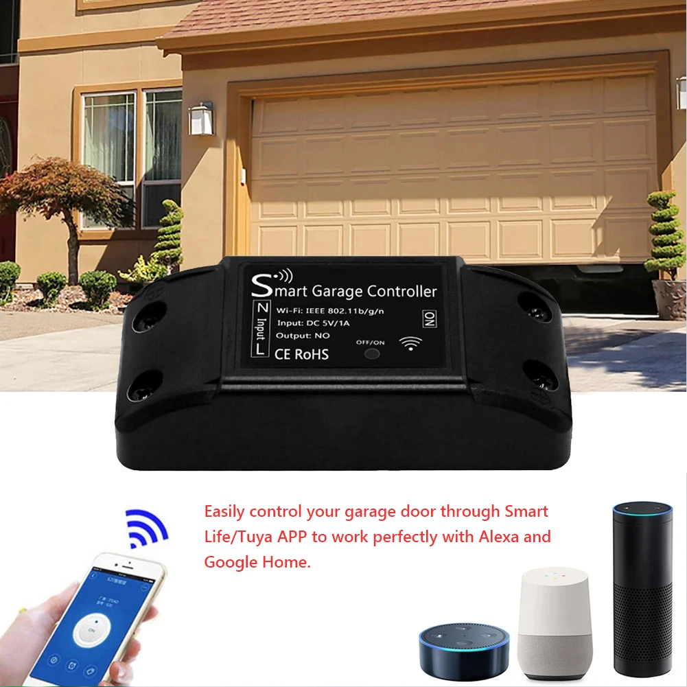 

WiFi Switch Smart Garage Door Opener Controller with Gyro Module Tuya Smart Life App Voice Control for Google Assistant Alexa
