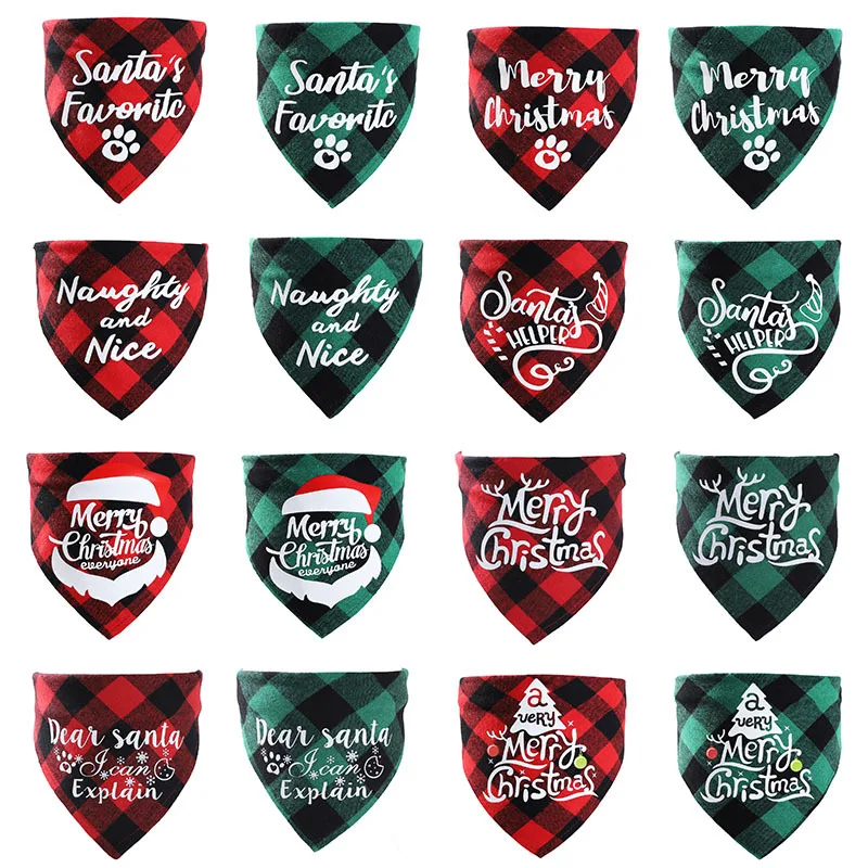 

1 PC Christmas Pet Saliva Towel Cotton Plaid Triangle Scarf For Dog Washable Bow Ties Collar Cat Scarf Large Dog Accessories