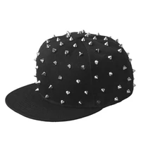 hot sale fashion classic snapback man flat brim rivet round decorate hip hop punk solid black baseball cap casual street trend
