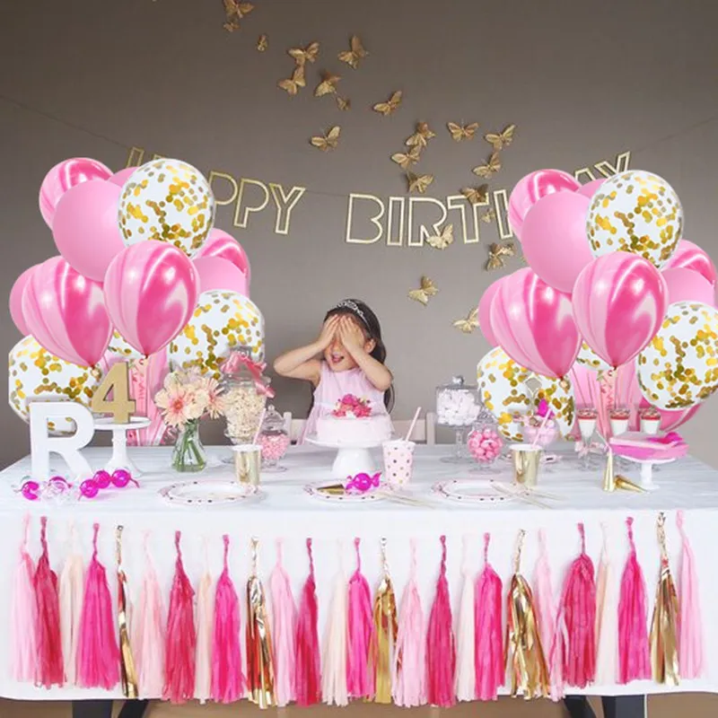 20 шт./лот латексные шары с белыми розовыми мраморными золотыми конфетти Детские