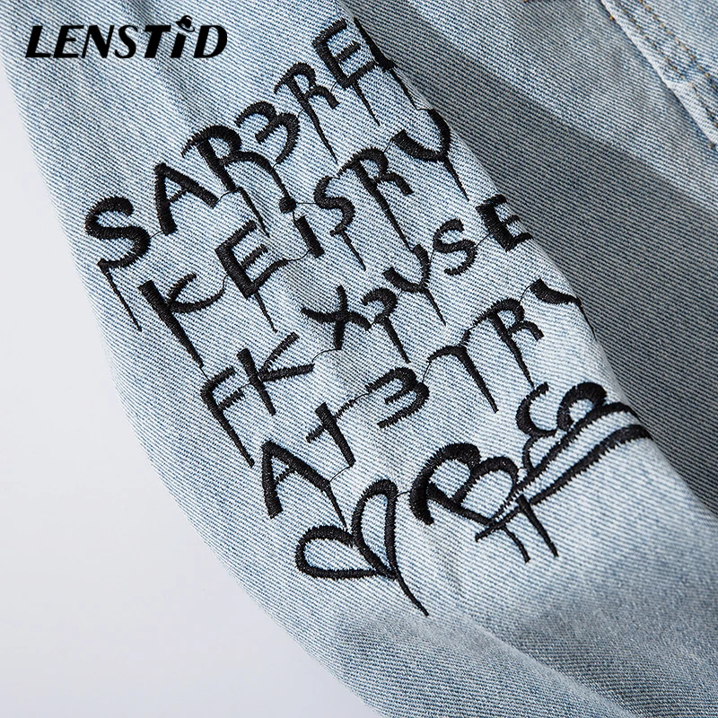 LENSTID Осень Harajuku Хип Хоп буквы вышивка астронавт Печатные джинсовые куртки