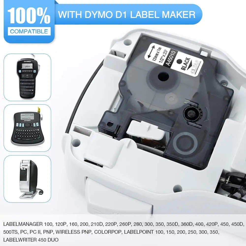 Greateam 5 шт. 45013 45010 совместимый с dymo D1 запечатанных лент для 45016 45017 45018 принтер Label