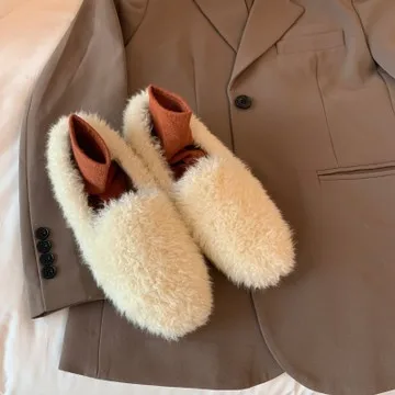 

Winter Shoes Women Autumn Casual Female Sneakers Loafers Fur Round Toe Flats Modis Fall Dress 2021 New Solid PU Fabric Lace-Up L