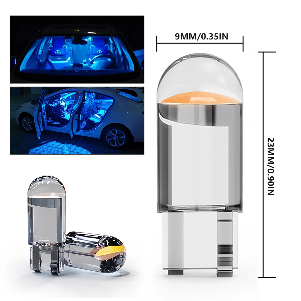 

10pcs T10 Glass Housing Cob LED Car Bulb 3000K 6000K White Green Blue Red Wedge License Plate Lamp Dome Light Dropshipping