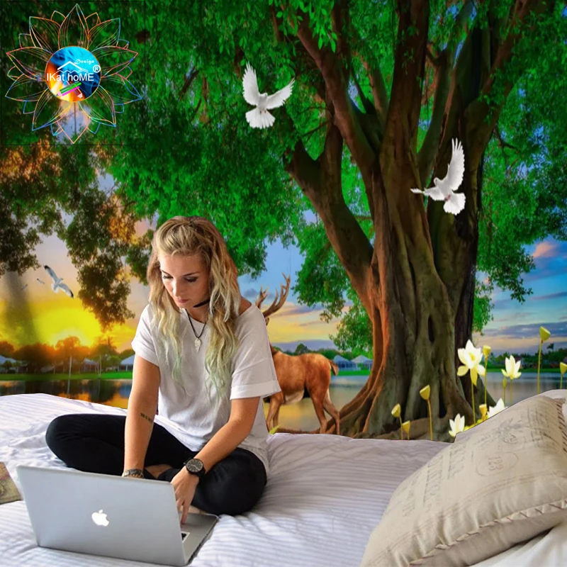 3D Летающий голубь гобелены с деревьями закат стены Висячие индийские МАНДАЛА