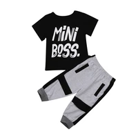 pudcoco fast shipping 2 pcs toddler boy clothes short sleeve mini boss print t shirt top pants set children baby boy outfit 1 6t