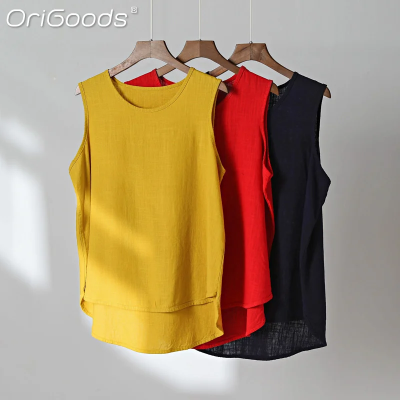 Женская льняная блузка без рукавов свободного покроя | одежда