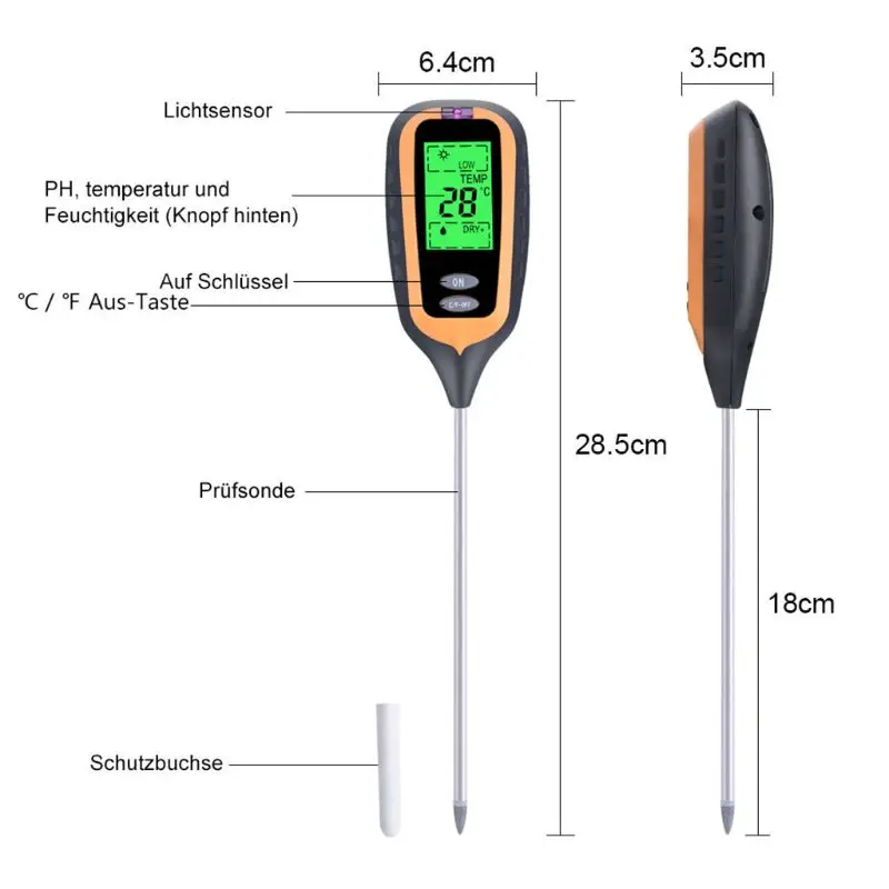 

New 4 IN 1 Digital Soil Moisture Meter PH Meter Temperature Sunlight Tester