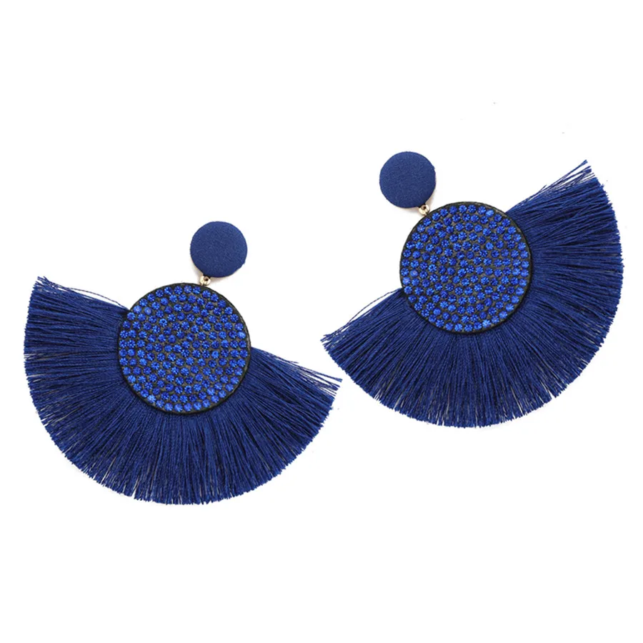 style 1 deep blue Новые модные секторные стразы серьги с бахромой для женщин Bohemia Lafite Raffia висячие серьги массивные ювелирные изделия - Окраска металла: style 1 deep blue