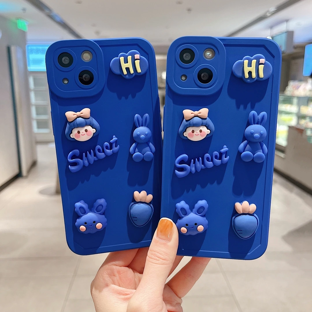 

3D Cartoon Sweet Girl soft Case for iPhone 7 8 7P 11 12 13 11Promax 12Promax 13Promax XS MAX XR rabbit dolls