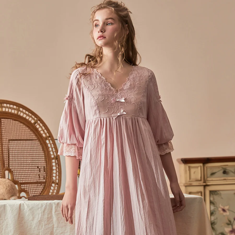 

Nightgown Women Elegant Sleeping Dress Cotton Nightie Summer