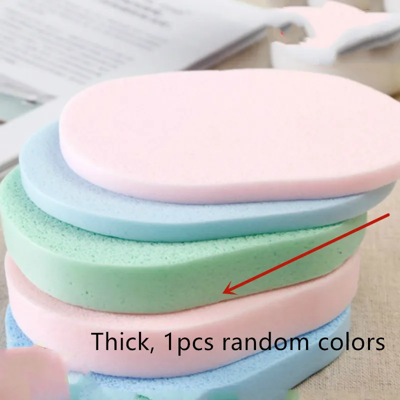 Thick 1 шт. высококачественный продукт для мытья лица натуральная губка для мытья лица очищающая эллиптическая губка принадлежности для макияжа очистка случайный цвет - Цвет: Thick