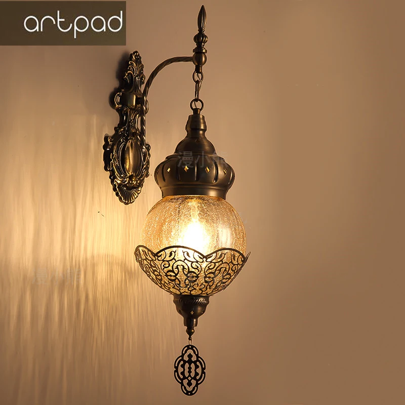 Lâmpada de Parede de Vidro para Exótico Luz de Parede Turco Arte Decoração Gelo-rachado Restaurante Hotel Bar Cafe Retro