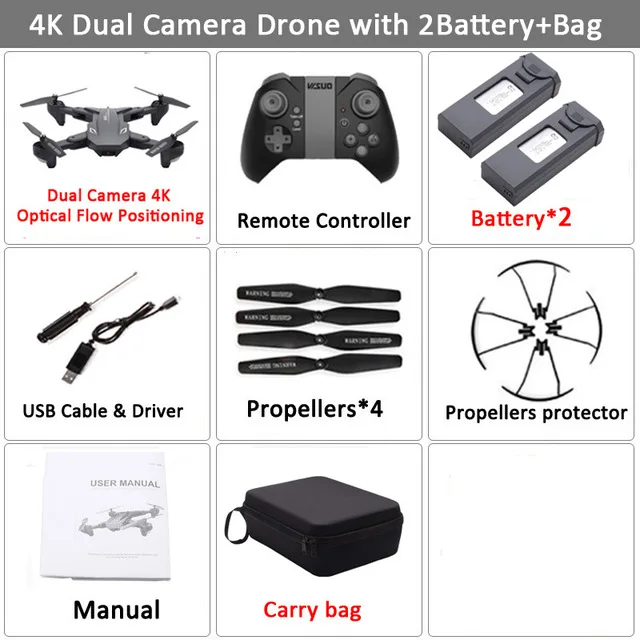 4K 2BAT suitcase Visuo XS816 складной Дрон с двойной камерой 4K WiFi FPV селфи широкоугольный оптический поток позиционирования RC Квадрокоптер вертолет игрушки - Цвет: 4K 2BAT suitcase