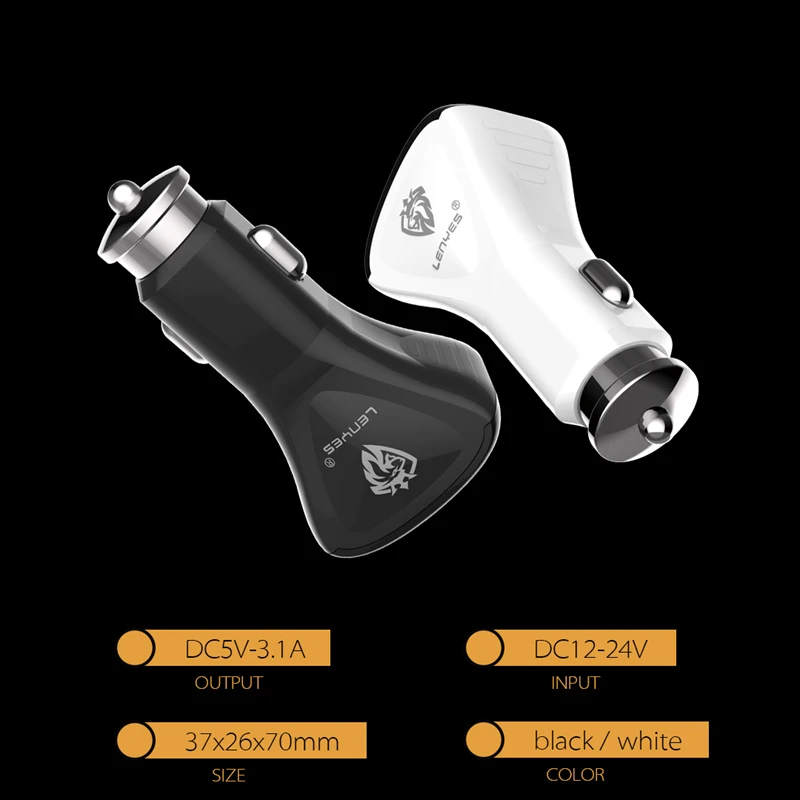 Lenyes Mini 3.1A быстрое автомобильное зарядное устройство с двумя usb-портами без
