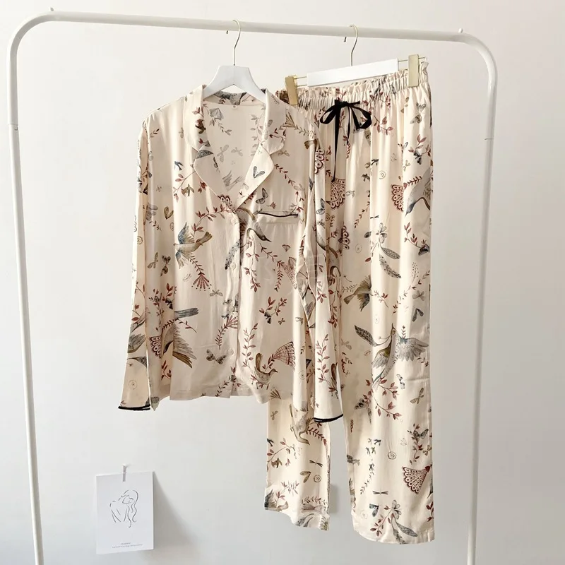 

Flower&Bird 2PCS Shirt&Pants Pajamas Suit Pyjamas Cotton Nightgown Homewear Sleepwear Lady Nightwear Sleep Set Intimate Lingerie