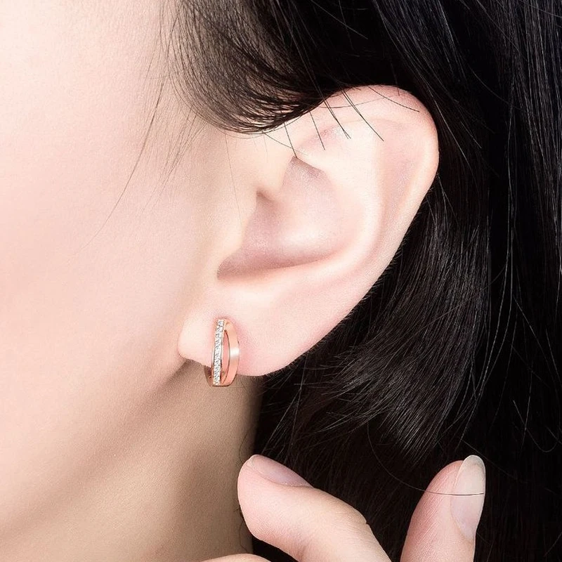 New Fashion Geometric Wave Hoop Earrings For Women Micro Crystal Copper Romantic Rose Gold Huggies Charm Earring Hoops Jewelry