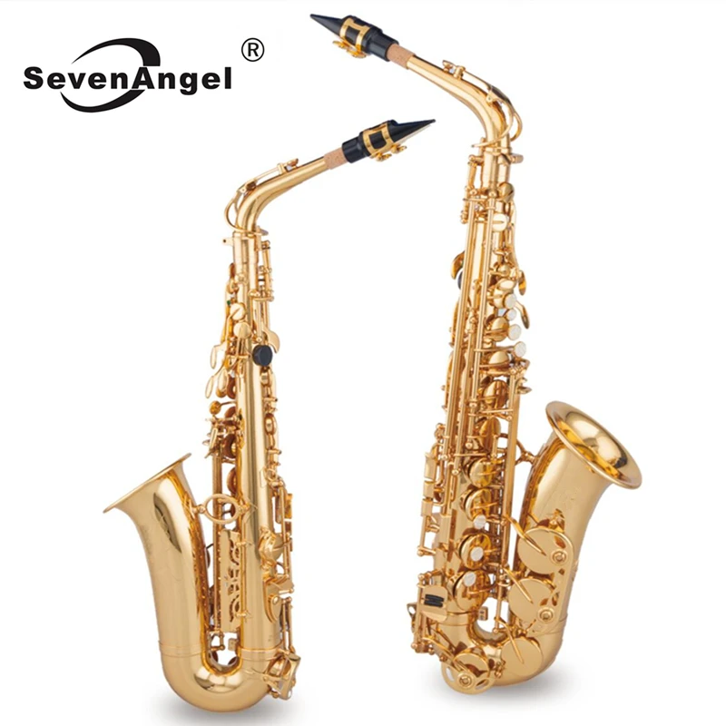 

High Quality SevenAngel Alto Saxophone Brass Lacquered Gold E Flat Sax BE Key Woodwind Instrument with Full Set Accessories Case