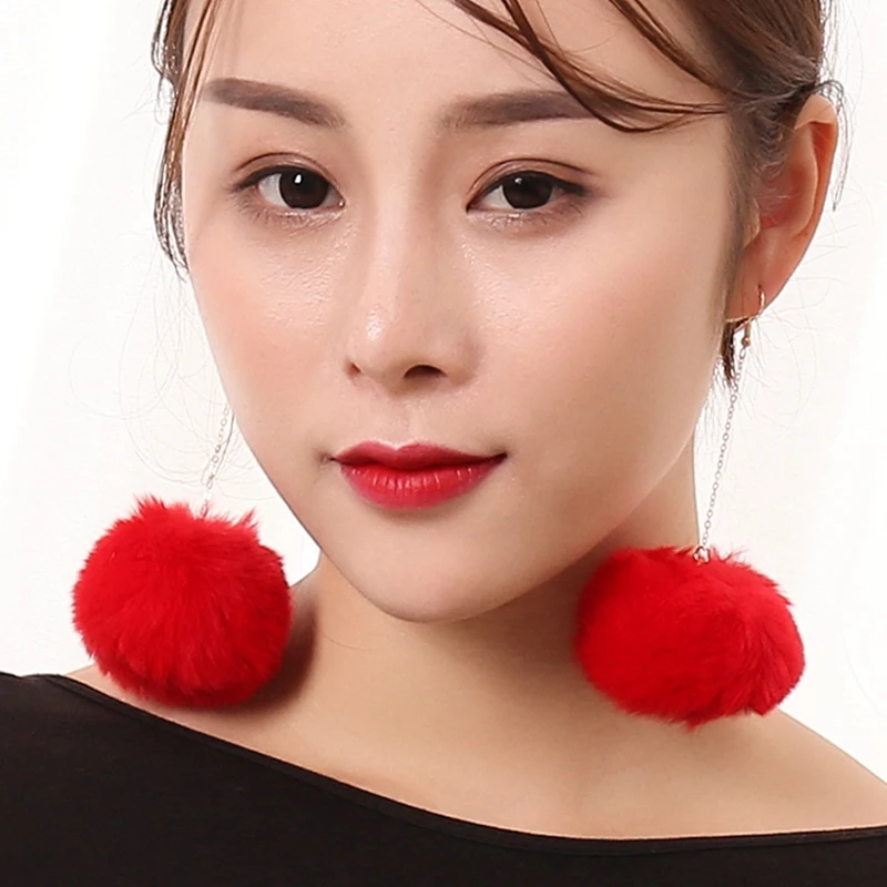 

Vintage Long Pom Pom Earring Fluffy Fashion Soft Faux Fur Ball Pendientes Earrings For Women Girls Gifts