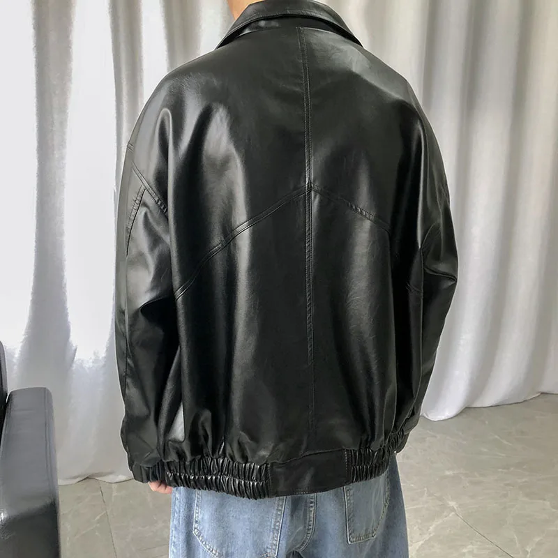 Мужская кожаная куртка мягкая однобортная Повседневная большого размера XXL