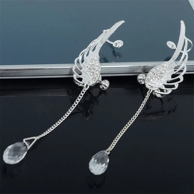 Anting-anting kristal sayap malaikat berlapis perak menjuntai kancing - Perhiasan fesyen - Foto 4